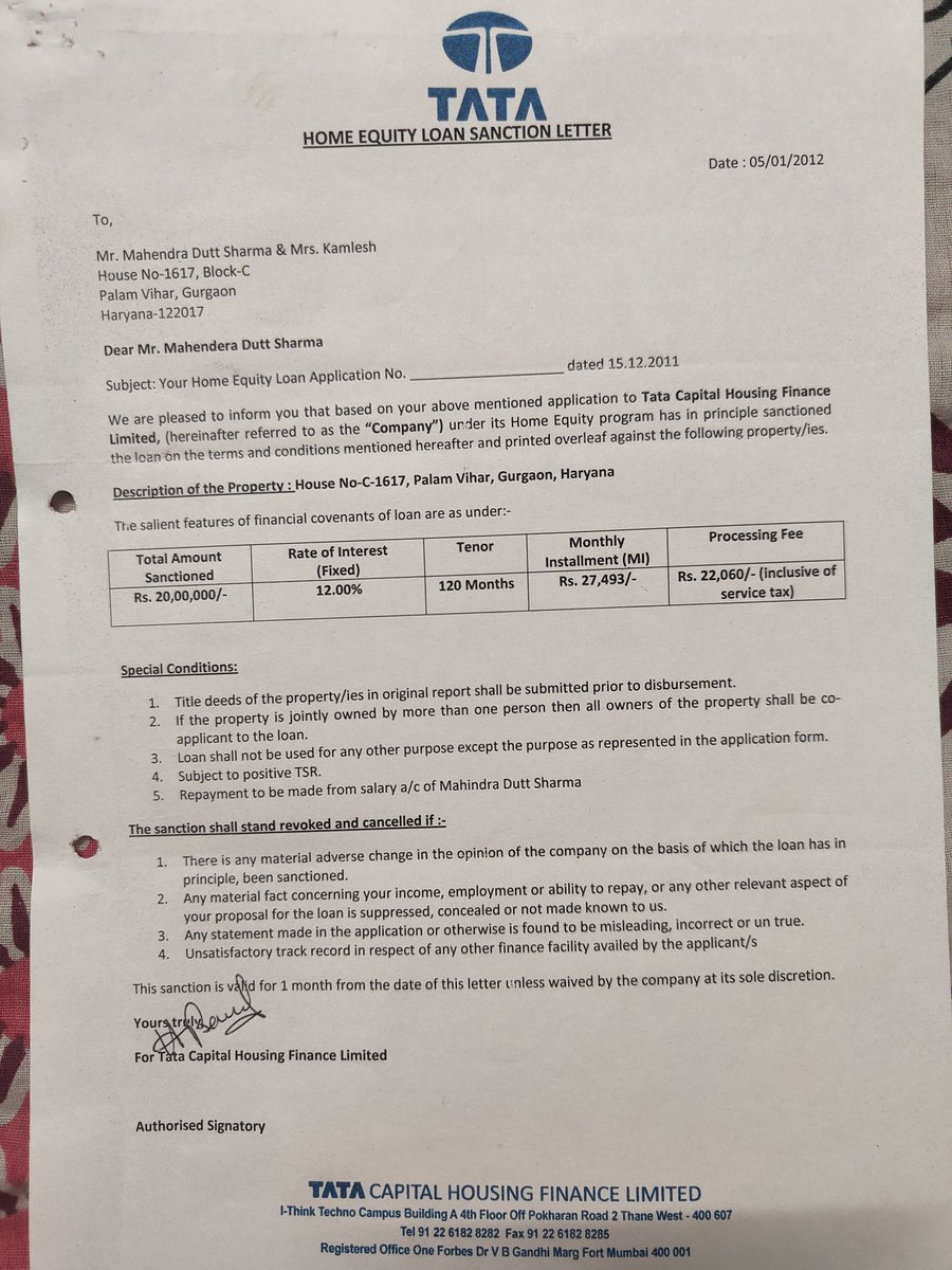 Bhuvnesh2610's tweet photo. @narendramodi @cmohry @NayabSainiBJP @Maheshyadavbjp @DC_Gurugram @RNTata2000 @tatacapital @gurgaonpolice my father is a victim of Mortgage loan fraud by Agent &amp; tata staff he took loan on fixed rates but made it fluctuated rates without telling him,case is in drt for 2 years https://t.co/tdnlj9zx5I