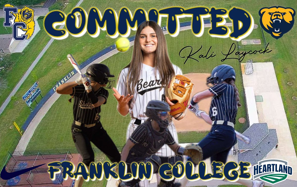 Kalilaycock2025's tweet photo. I am so excited to announce my commitment to Franklin College to continue my athletic and academic career! Thank you to everyone who has supported me in my softball journey. Lastly, thank you Coach Harvey for this amazing opportunity! So excited for the future. GO GRIZZLIES 💙💛 https://t.co/Jn1f24N1g8