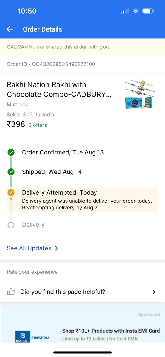 abhash1112's tweet photo. @flipkartsupport @Flipkart we are facing delay in delivery of our product (Rakhi),Your Delivery agent is denied to deliver. Please get it close by tomorrow. https://t.co/iv5dkNDUkB