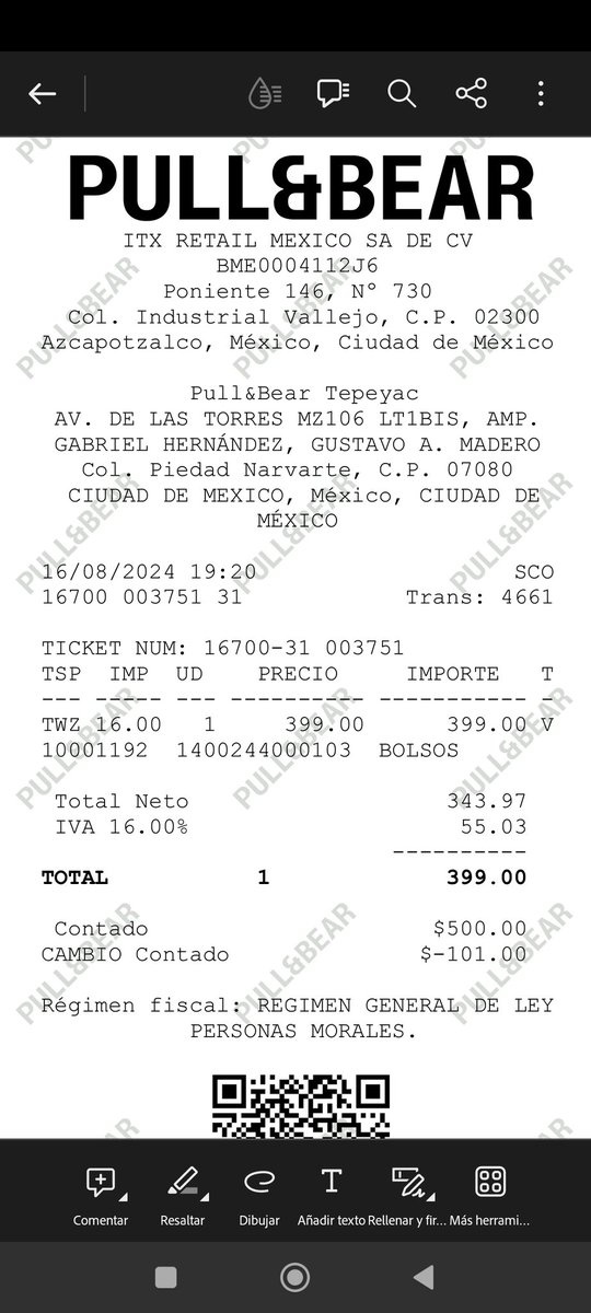 NIGFJ's tweet photo. @Profeco compré un regalo en @pullandbear en parque delta y en la etiqueta del producto tiene precio de 299 y cuando me mandaron a sus cajas de cobro automático la máquina cobro 399 que procede en esos casos https://t.co/SLsVLsXmAc