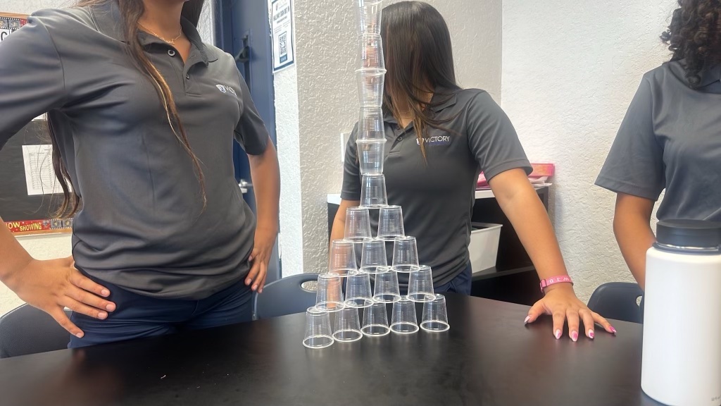 VictorySchools's tweet photo. 🏰✨ Pyramid Challenge in action! Our Knights worked in groups to build the tallest and most stable pyramid using 20 cups in just 5 minutes. 

Who’s ready for more challenges this year? 🙌 

#VictoryCharterSchool612 #VCS612 https://t.co/584TDeENpQ