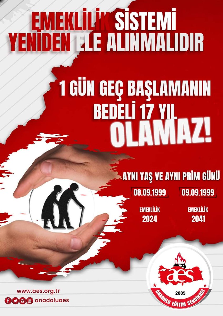 EMEKLİLİK SİSTEMİ YENİDEN ELE ALINMALIDIR.
1 GÜN GEÇ BAŞLAMANIN BEDELİ 17 YIL OLAMAZ!

Yakın zamana kadar EYT olarak bilinen emeklilikte yaşa takılanların sorunları seçim sürecinde çözülmüş olsa da işe giriş tarihi bir gün sonra olanların emekliliği için adalet duygusunu ortadan