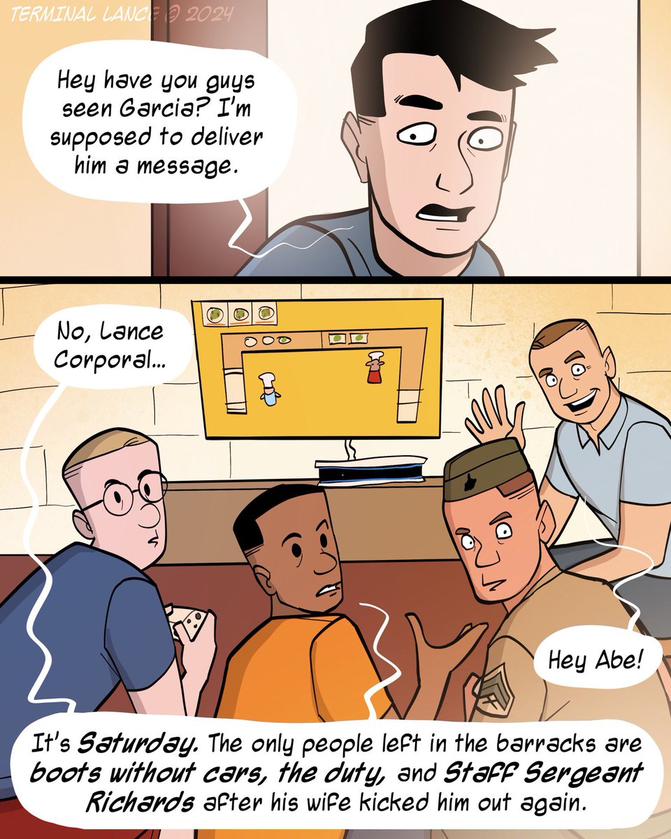 TerminalLance's tweet photo. The weekend crew is in… 😎 #terminallance #usmc #marines #marinecorps #comic #comicstrip #webcomic https://t.co/oXNweim2vm