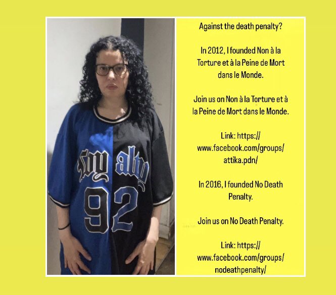 Attika_t's tweet photo. Against the death penalty?
In 2012, I founded Non à la Torture et à la Peine de Mort dans le Monde.
Link: https://t.co/E4tXcG2ada
In 2016, I founded No Death Penalty.
Link: https://t.co/StTImDct2u
Me (August 16, 2024) #nomakeup #nofilters, #nofilter, #light, #Flashphoto. https://t.co/JkukdIeLfu