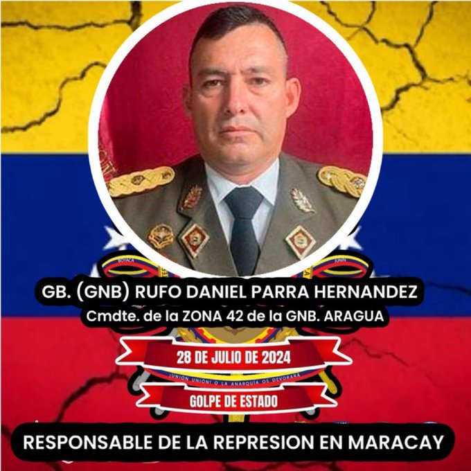 Cobarde traidor responsable de la represión en Maracay. Tiene familia en USA.
Necesitamos información detallada.
Si no hay paz para nuestros hijos no habrá paz para ellos.