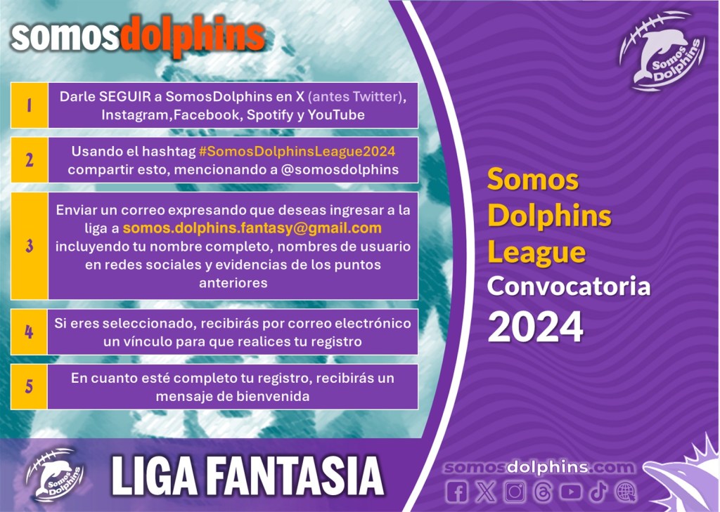 somosdolphins's tweet photo. Fantasy Football | Inscripción - SomosDolphinsLeague2024. https://t.co/xE0kkcXBmF

#NFL #FantasyFootball #SomosDolphinsLeague https://t.co/e0EAa5TKRw