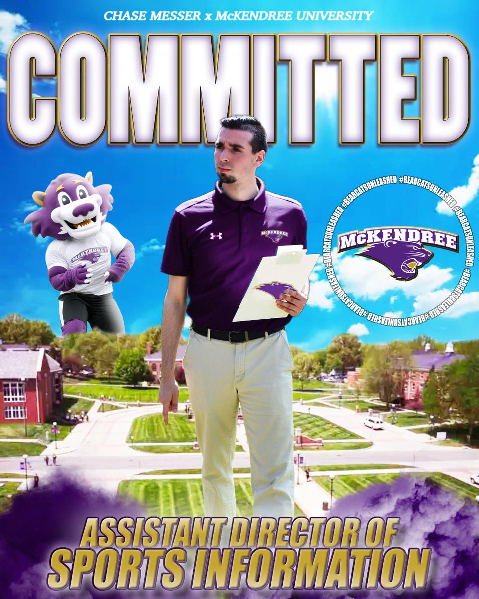 chase_messer44's tweet photo. I am extremely blessed to announce my life’s next big step as I accepted the position of Assistant Director of Sports Information at McKendree University!

Truly cannot wait to get started with the department and provide the best I possibly can.

GO BEARCATS!!
#BearcatsUnleashed https://t.co/6IZaN6yFAA