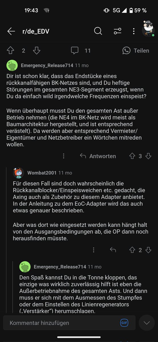 Matze_Kalle's tweet photo. Thema mehrere Multimediadosen in einer Wohnung in "r/de_EDV", ich verstehe kein Wort https://t.co/we7SfxikzT