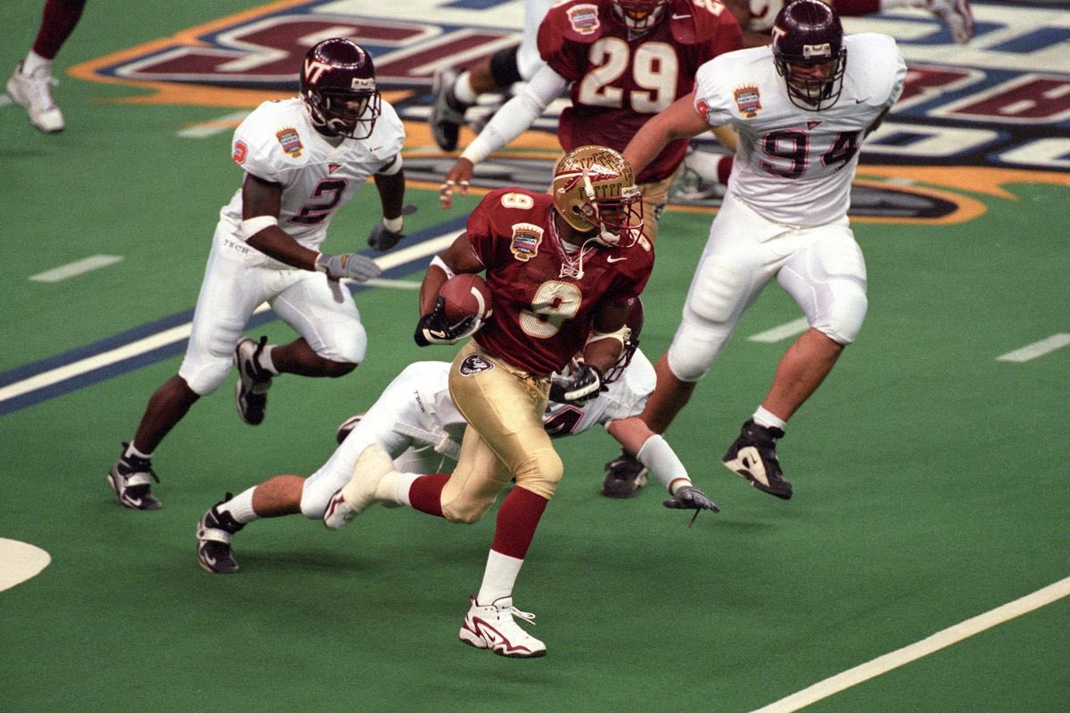 CFBClassics's tweet photo. 1999/00 Natl Championship (Sugar Bowl) 

#1 Florida St vs #2 Virginia Tech

Opening up the 21st century, this game featured a legendary coaching duel between Bobby Bowden and Frank Beamer while also featuring Mike Vick and Chris Weinke.

https://t.co/EBKOTGV76p https://t.co/0xlGlguNIp
