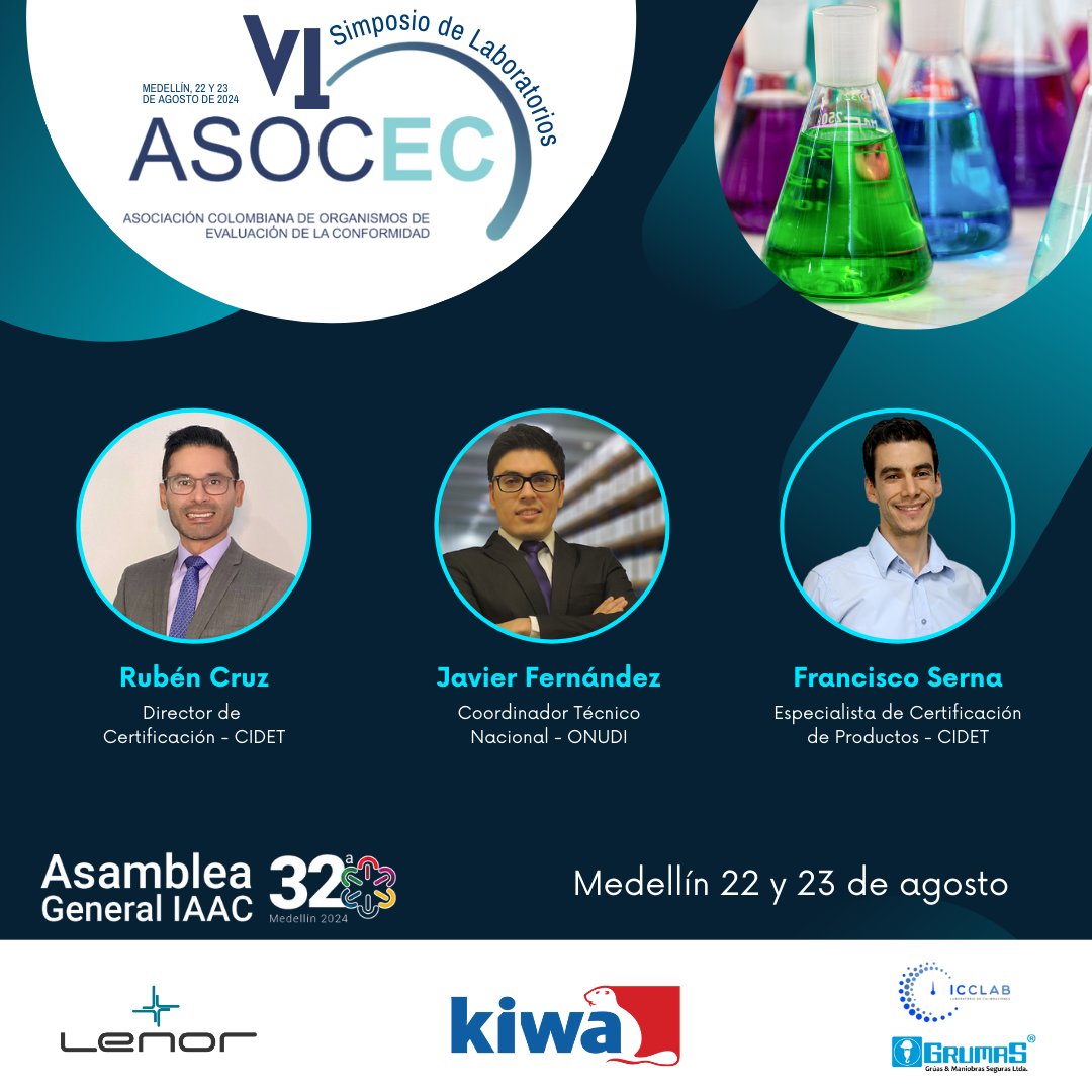 Nos complace invitarlos al VI Simposio de Laboratorios, "El papel de los OEC en los procesos de innovación para la sostenibilidad" que se llevará a cabo en Medellín los días 22 y 23 de agosto de 2024. Inscríbase: goo.su/rKKzkw - Agenda:  goo.su/WYsD1