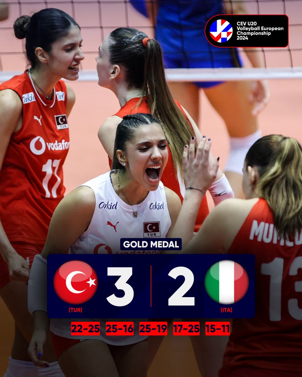 Turkiye 🇹🇷 wins the #EuroVolleyU20W Gold Medal after defeating Italy 🇮🇹 in a 5-set thriller! 🏆🥇🏐🔥

#Volleyball #EuropeanVolleyball #cev