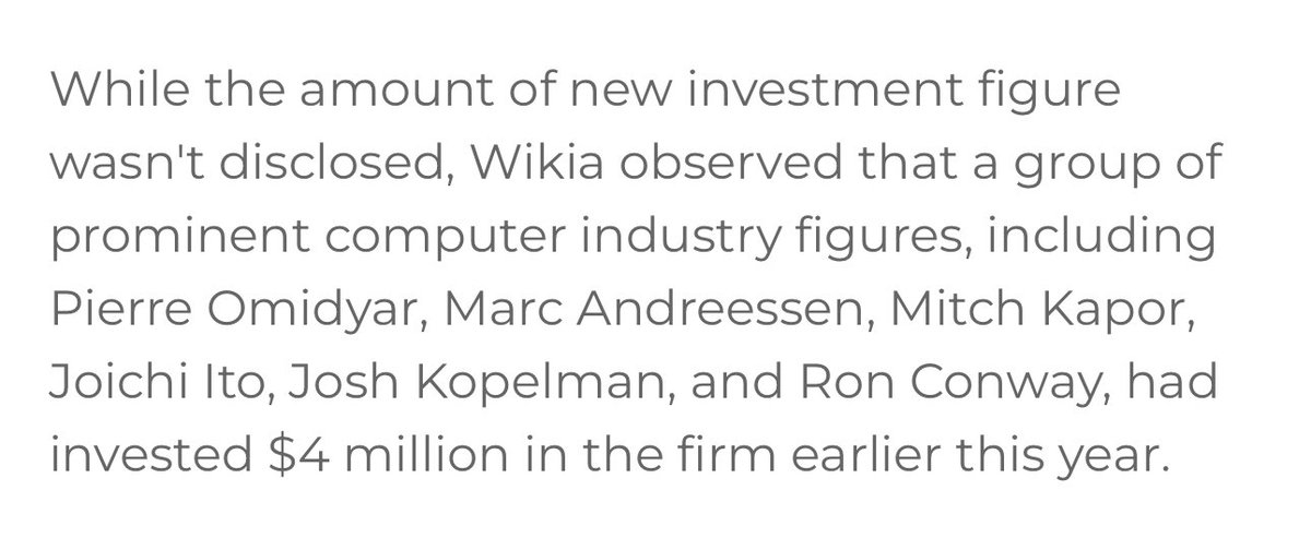 NerdNationUnbox's tweet photo. Did you know Aaron Wright cofounded a company called #ArmChairGM which then sold to #Wikia for $2 million 💵.
Looks like an early investor in ArmChairGM was not only Marc Andreessen but Joi Ito the close friend of Epstein who was accepting his money at #MIT 👀 https://t.co/nTm2ogHfKo