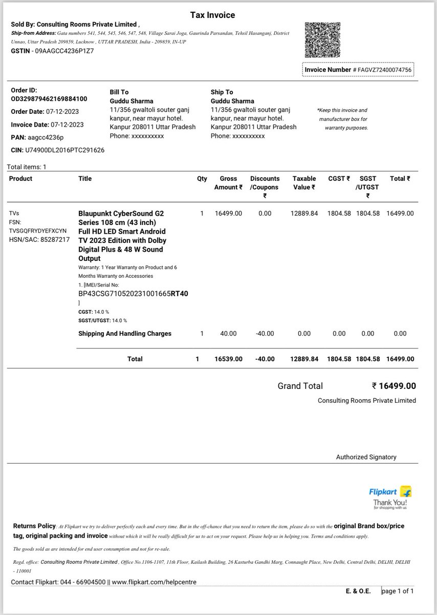 sharmaronith1's tweet photo. Worst response from @blaupunkttv 
@AudioBlaupunkt i have complaint on 3 july still no response from the company and technician is still saying that he will still not come 6/7 days i have buyed from flipkart @flipkartsupport @Flipkart @jagograhakjago worst service from the team https://t.co/KLErSXZyGC