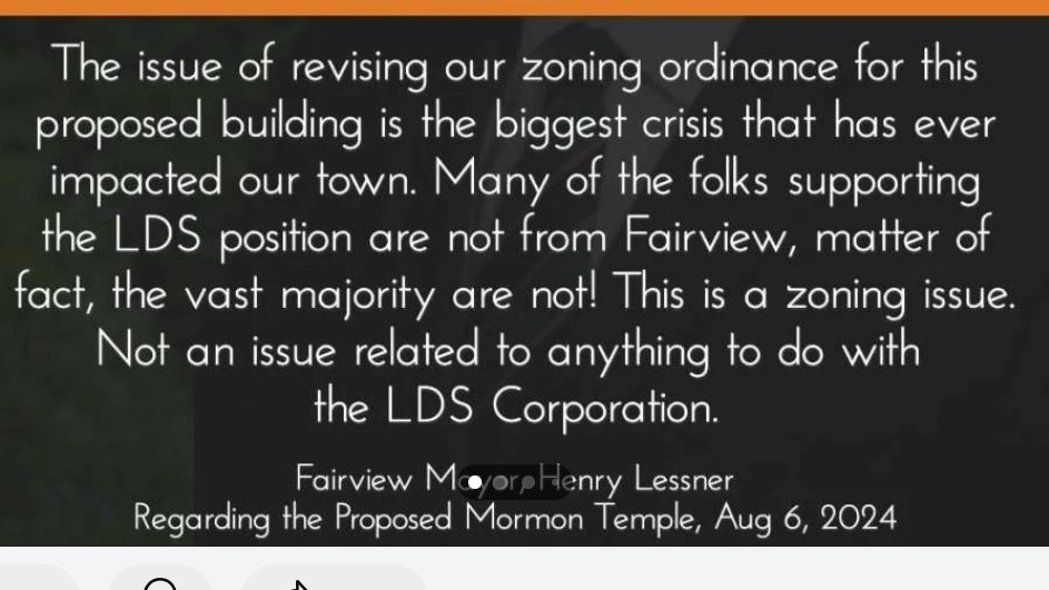 mormons_speak's tweet photo. 1. 🧵The #LDS Church has bullied and threatened to bankrupt towns that ask the @Ch_JesusChrist to obey their zoning regulations. This thread shows the brave Fairview mayor confronting the #LDS Church for its terrible behavior. https://t.co/GLCiPB6KyI