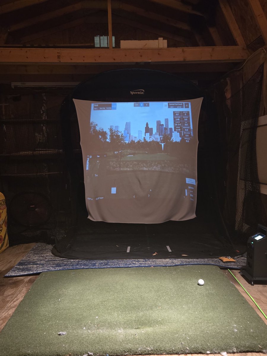 Golf sim is finally fully up and running so now I can continue to suck at golf, but now also with the data proving it 🥲

Sim shed isn't fully done though, still needs drywall and flooring to level it out better.