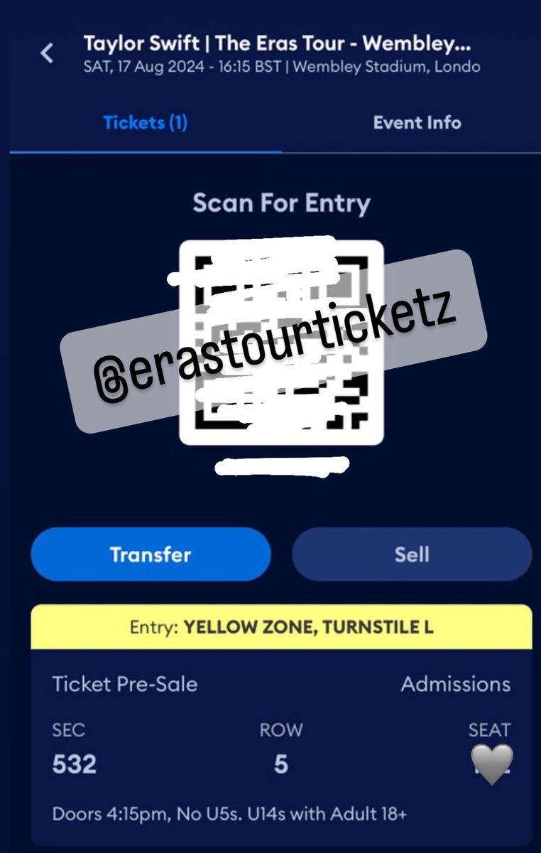 erastourticketz's tweet photo. AUG 17, London: 1 ticket  
🩶£95.96 +PayPal G&amp;S fee
🩶Tickets and price have been verified. 
🩶Comment if interested! 🫶🏻 https://t.co/oBYxWo0MLA