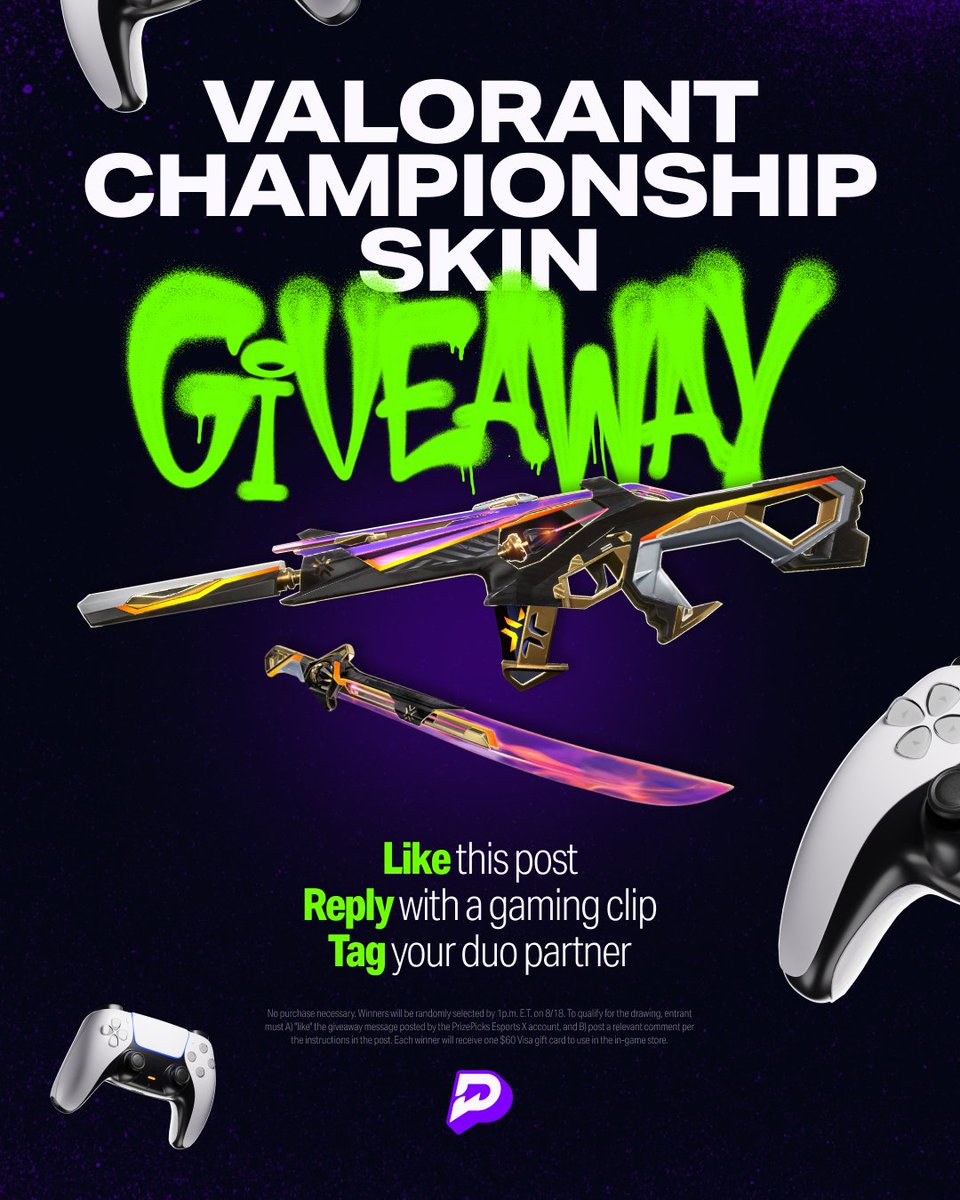 These skins will really make you FEEL like a Valorant Champion 🏆

15x WINNERS GET SKIN BUNDLE + FREE LINEUPS 💸

How To Enter:
✅ MUST be following <a href="/PrizePicksGG/">PrizePicks Esports</a>
👍 LIKE + RT this post
🎮 Drop your best gaming clip and tag your duo partner + #GGAfterDark
