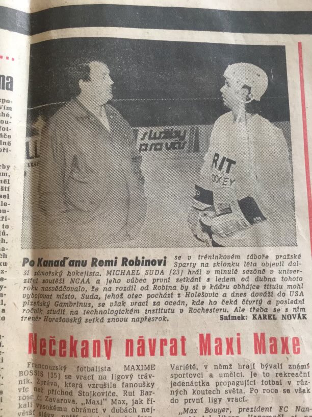 Pretty cool father-son moment for Michael Suda Sr. &amp; Jr. in Czechia 🇨🇿. Cornell Sr. Dman playing in the same rink as dad 33 years later.