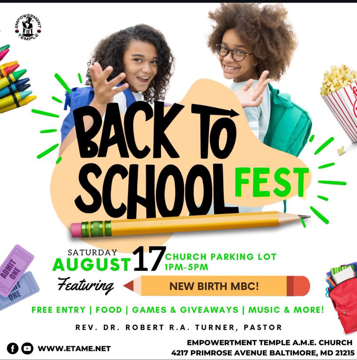 Today my church <a href="/empttempleame/">Empowerment Temple AME</a> my Pastor Rev Dr Robert Turner @RobertRATurner1 of the Empowerment Temple AME and our founder Pastor Jamal Bryant <a href="/jamalhbryant/">jamalbryant</a> will host a Back to School Giveaway in Park Heights you don’t want to miss!!!