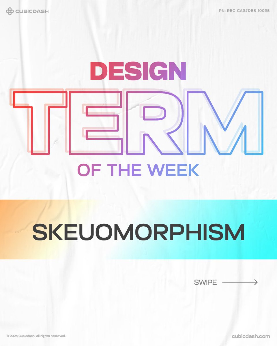 cubicdash's tweet image. Design Term of the Week: Skeuomorphism

Skeuomorphism was once popular for adding realistic textures and details to digital designs but was taken over by flat design and minimalism. Now, it&apos;s making a comeback. 

#Skeuomorphism #DesignTermoftheWeek #Cubicdash