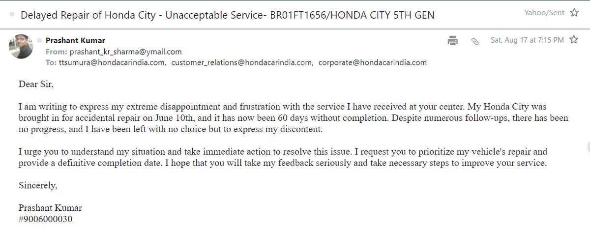 Prashant_Kr_Sh's tweet photo. @HondaCarIndia extremely disappointed with my new Honda City. This is not the quality I expected from a trusted brand for reliability, but this has been a shocking and frustrating experience... U need to up yr game https://t.co/0MMihCupFp