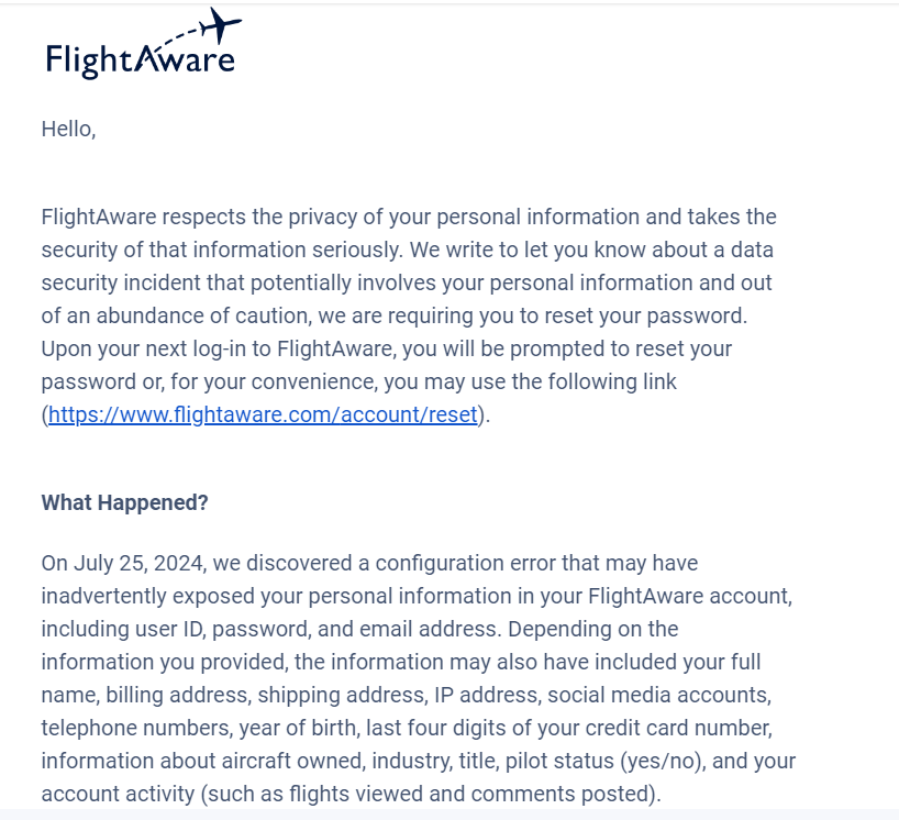 johnspectator's tweet image. ❗️❗️❗️ Flightaware security breach - change your password!
static.flightaware.com/pdf/fa_data_no…
#flightaware #breach 
@BleepinComputer