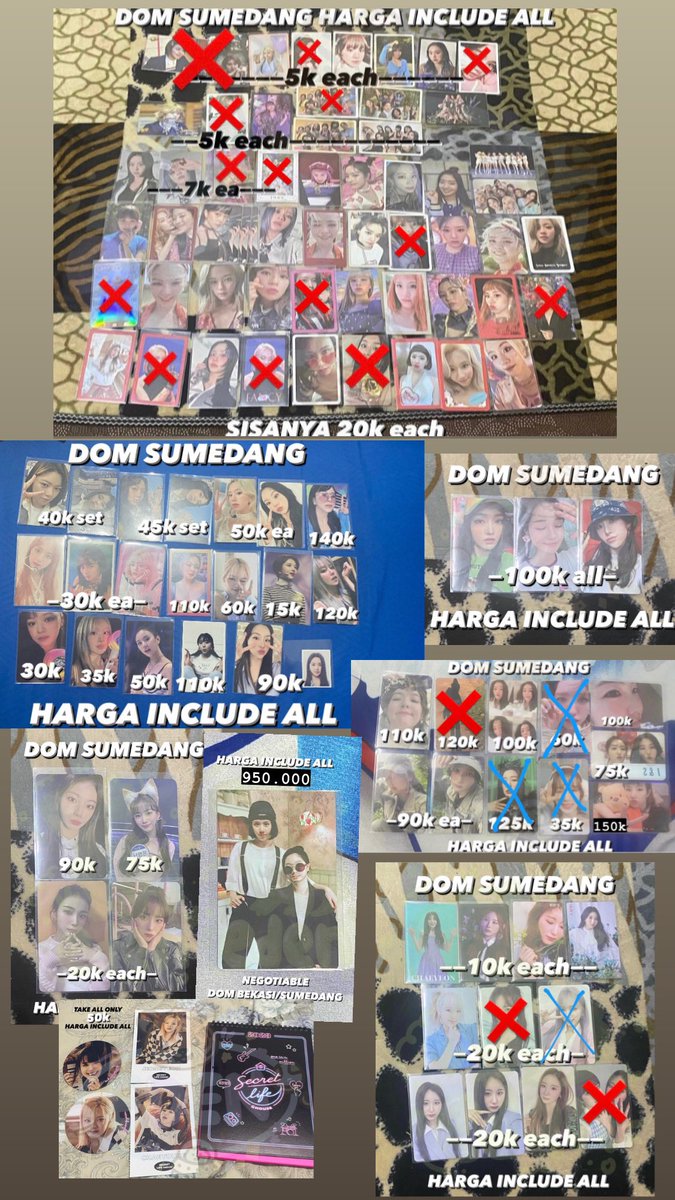 🐯 want to sell 🦖

photocard girlgroup twice, red velvet, izone, kep1er, dan weeekly

🏠 Sumedang, INA
💰on pict (include all)
👍🏼 bisa keep without dp