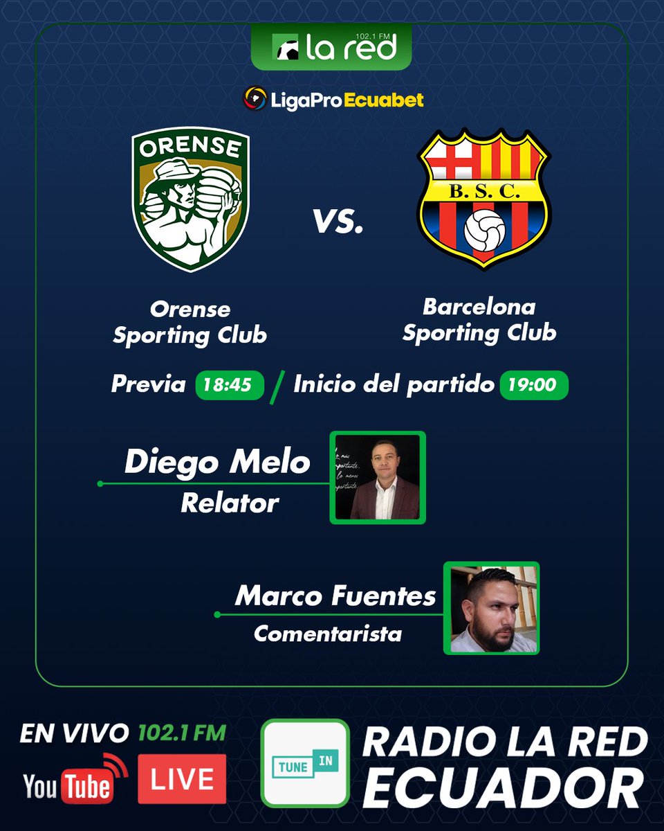 #LigaProEcuabet | ¡No se pierdan las emociones del fútbol que más nos gusta!

¡Los tres partidos del sábado se juegan en la cancha de La Red junto a <a href="/chacasalas/">Carlos Edwin Salas</a> <a href="/luchitoquiroz/">Luis Fernando Quiroz</a> <a href="/domingovalencia/">Domingo Valencia Laso</a> <a href="/PatoGranjaT/">Patricio X Granja T</a> <a href="/leonduranm/">Leo Durán</a> <a href="/diegomeloperez/">El profe Diego Melo</a> <a href="/marcoffuentes/">Marco Fuentes</a>!

#LaRadioQueSiempreEstá