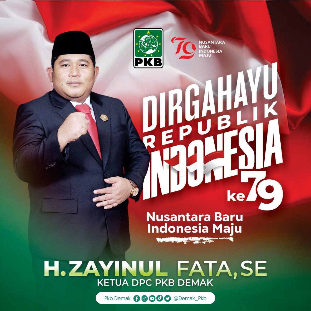 Dirgahayu ke-79 Republik Indonesia! 🇮🇩
Mari kita bersama-sama menjaga dan membangun negeri ini dengan semangat patriotisme yang tinggi.
.
Cc. <a href="/cakimiNOW/">A Muhaimin Iskandar</a> <a href="/DPP_PKB/">DPP PKB</a> <a href="/pkbjawatengah/">DPW PKB Jateng</a> @KangFathanNow
.
#MuhaiminIskandar
#PKB_Demak
#HutRI79