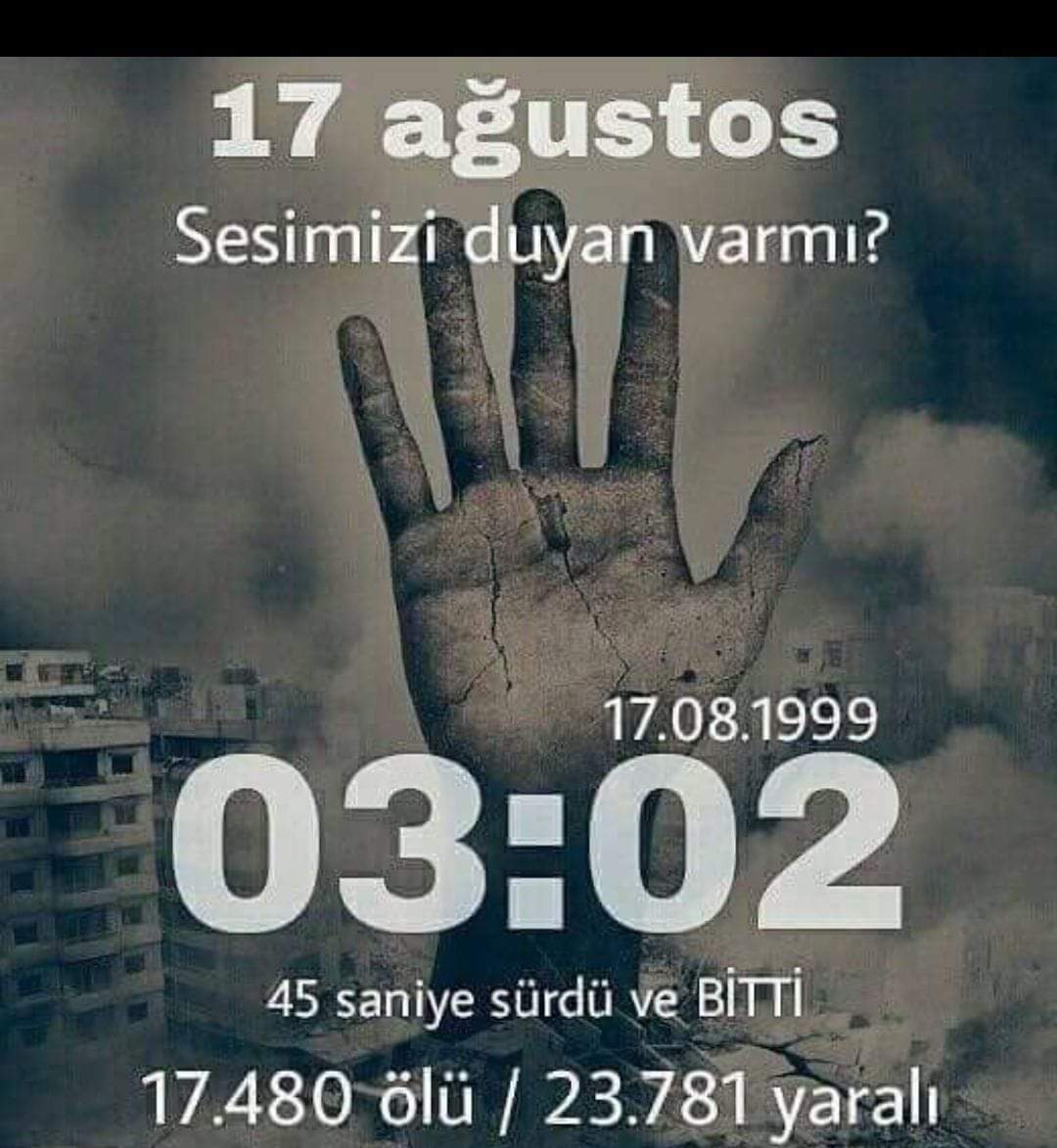 sydnfrrh's tweet photo. Tarih: #17AgustosDepremi 1999... Enkaz derinliklerine kadar ulaşan ve hala yüreklerde yankılanan o cümle! "Sesimi duyan var mı?" 
Bugün Marmara Depreminde Hayatını Kaybeden Tüm Vatandaşlarımıza Allah'tan Rahmet  diliyorum
Allah Bu Millete Bir Daha Böyle Acılar Yaşatmasın. https://t.co/0tbppSAjKy