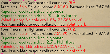 ReportedRS's tweet image. Phosani&apos;s Nightmare - Volatile + Eldritch 2 kc apart