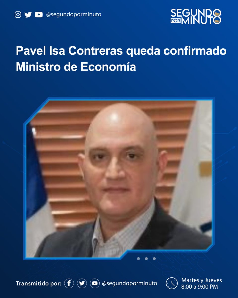 SegundoPorMinut's tweet photo. El presidente de la República, Luis Abinader (@luisabinader), confirmó a Pavel Isa Contreras como Ministro de Economía (@mineconomiard).
¿Qué opinas?
#SegundoPorMinuto
#PavelIsaContreras
#MinistroDeEconomía
#GabineteLA
#SegundoMandato https://t.co/7jRLnlTgBM
