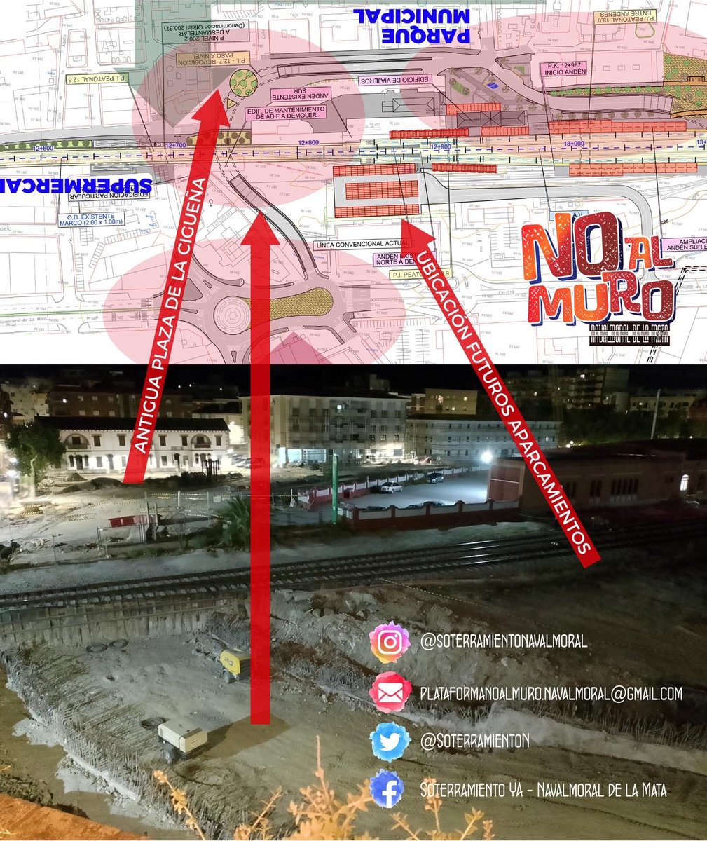 Comienza a perfilarse cómo quedará el subterraneo que empalmará la rotonda de Moya y el Paseo de la Estación. 
Entre las vías y el cuartel de la Guardia Civil, 4 carriles que convertirán Navalmoral en un caos. Fotografía tomada desde la terraza de “Contacto”. #navalmoraldelamata