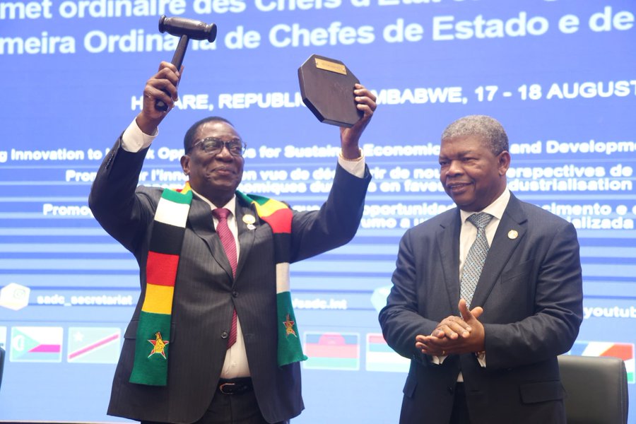 DrObertMpofu's tweet photo. The deed is done. History has been made. H.E. Cde Dr. E.D Mnagagwa has assumed the Chairmanship of SADC. Our region is in safe hands. A hearty Congratulations Cde President, in you we are well-led. Now, let the nay-sayers eat humble pie and retreat into political irrelevance. https://t.co/Zp8lLDiFCE