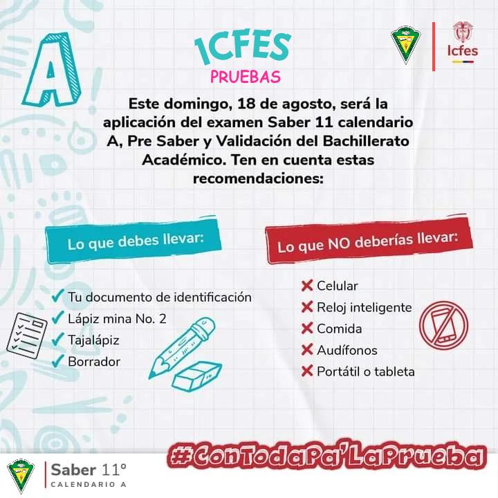 InecaEstereo's tweet photo. ¡Se acerca el gran día! 🎓
Ten en cuenta la fecha de aplicación del examen Saber 11 Calendario A, Pre Saber y Validación del Bachillerato Académico, junto con algunas recomendaciones que podrían ayudarte ese día. ✅📝
#INECA | #SuPreferida📻 | #ICFES
Créditos: @ICFEScol https://t.co/8LFt0wcmnF