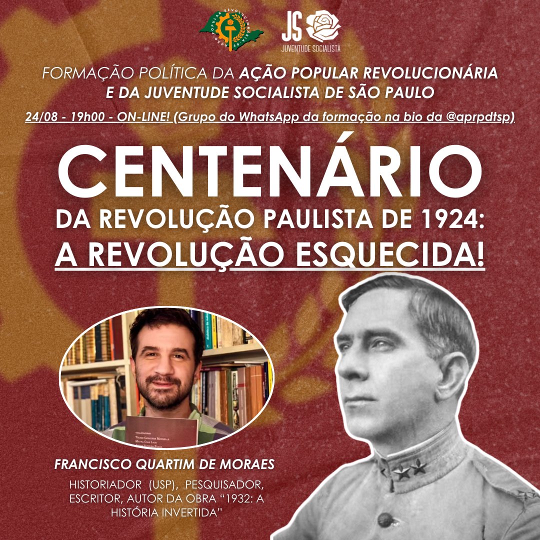 APRPDTSP's tweet photo. CENTENÁRIO DA REVOLUÇÃO PAULISTA DE 1924: A REVOLUÇÃO ESQUECIDA! Com @QuartimDe 🌹🇧🇷

Participe entrando no grupo do WhatsApp: https://t.co/kGS1vDaDOE

Saiba mais 🧶👇 https://t.co/jRh76wEPzd