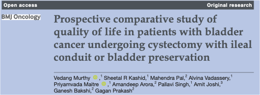 Vedang Murthy (@vedangmurthy) on Twitter photo 1/6 New Article Alert
Hot in @BMJ_Oncology, our prospective study investigates the 🤔 #Bladdercancer treatment dilemma: 🔪 Radical cystectomy vs 🎯 Bladder preservation have Similar survival, but what about QOL?
<a href="/TataMemorial/">Tata Memorial Hospital</a> <a href="/RadOncTMC/">TMC Radiation Oncology</a> <a href="/sheetalrkashid/">Sheetal R Kashid</a> 1/6 New Article Alert
Hot in @BMJ_Oncology, our prospective study investigates the 🤔 #Bladdercancer treatment dilemma: 🔪 Radical cystectomy vs 🎯 Bladder preservation have Similar survival, but what about QOL?
<a href="/TataMemorial/">Tata Memorial Hospital</a> <a href="/RadOncTMC/">TMC Radiation Oncology</a> <a href="/sheetalrkashid/">Sheetal R Kashid</a>