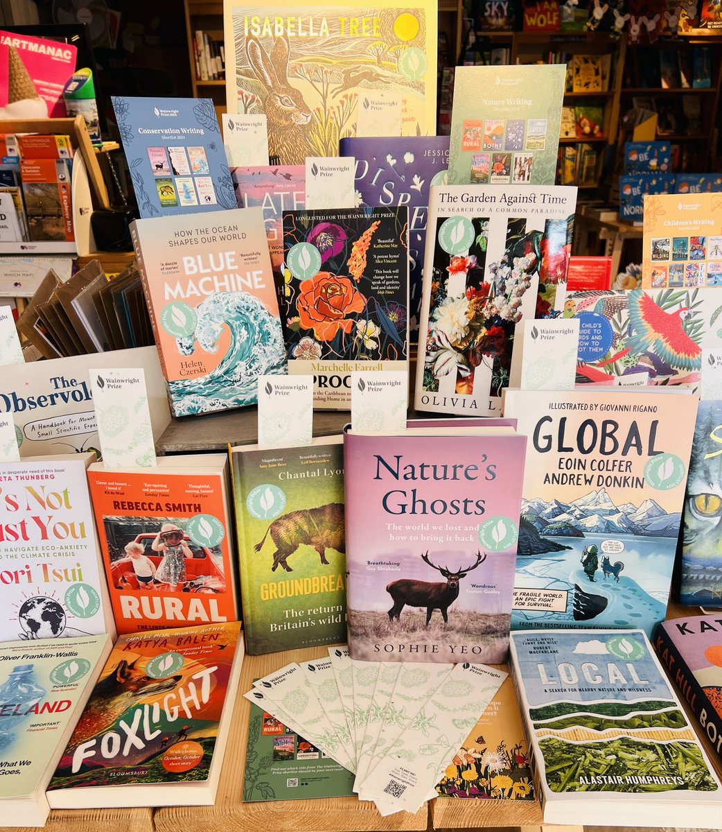 BorzoiBookshop's tweet photo. Our display for the shortlisted books for @wainwrightprize 2024. The prizes are awarded to works that best reflect his core values by celebrating nature and our natural environment, nurturing respect for our planet, or warning of growing threats to the global environment. #books https://t.co/3hk5xjO2x9