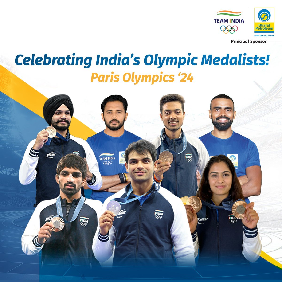 Congratulations to our Paris Olympics medal winners! 

Our association doesn't end here... we're committed to supporting Indian athletes all the way to Los Angeles 2028! 

Here’s to many more victories! 

<a href="/WeAreTeamIndia/">Team India</a>

#IndianOlympicContingent #BPCL