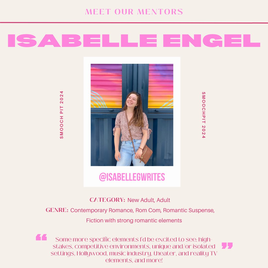 Meet <a href="/isabellegwrites/">Isabelle Engel</a> 💗!
Another mentee turned mentor joining us this cohort, we are buzzing to have her back!🥳

Isabelle’s humorous rom-com, LOVE ON THE RECORD follows an investigative journalist who goes undercover as a contestant on a reality dating show to write an expose🔥