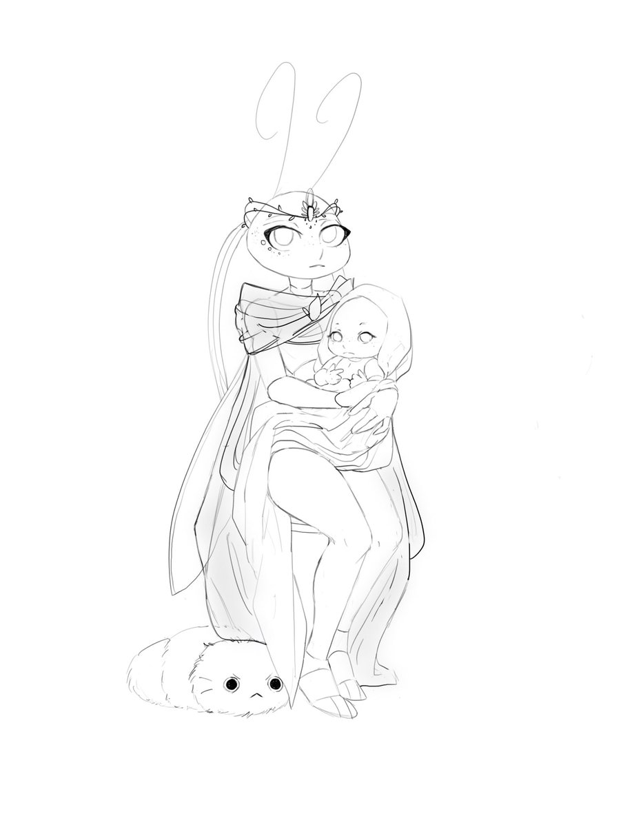 StarLatte_art's tweet photo. I’m really into drawing insects rn. I’m thinking of joining furaffinity cus I don’t know who wants to see these. There’s a lot. Ant Queen and her baby, royal portrait. https://t.co/epA1Hv87Az