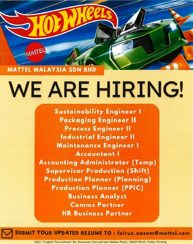 getmehired_io's tweet photo. ❕ Mattel Malaysia is Hiring❕

📌 Multiple positions

🎓 Fresh graduates are encouraged to apply!

✅ Send your application to fairuz.nazam@mattel.com https://t.co/VE5Bt6h1p6