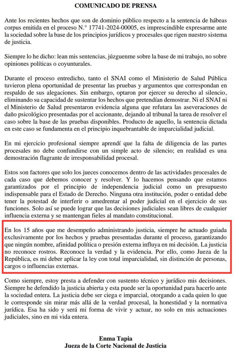 PrisSchettini's tweet image. ‼️Juezas @CorteNacional cosechan lo q sembraron:PERSECUCIÓN

@EnmaTapiaRivera dice“es mi deber aplicar la ley con imparcialidad sin distinción de personas”

MIENTE,olvida su LAPSUS DE FORMALIDAD con #FreddyCarrion?

AYUDÓ a #DianaSalazar a mantenerlo PRESO,sin importar la ley
⬇️
