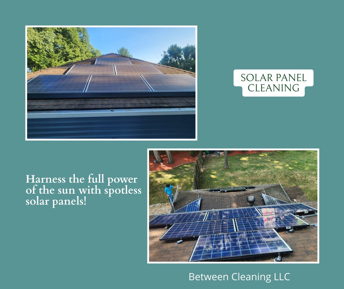 BtweenCleaning's tweet photo. Maximize Solar Efficiency with Professional Cleaning! 🌞 Keeping your solar panels clean boosts their performance. Dirt, debris, and bird droppings can reduce efficiency by up to 30%. #SolarPower #CleanEnergy #EcoFriendly #ProfessionalCleaning https://t.co/ru2edl2XV4
