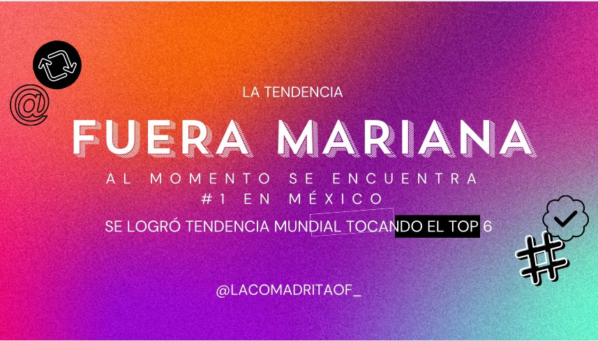 lacomadritaof_'s tweet photo. FUERA MARIANA

Gracias a los que apoyaron la tendencia, el Domingo tenemos que celebrar. https://t.co/yo80HEEvyX