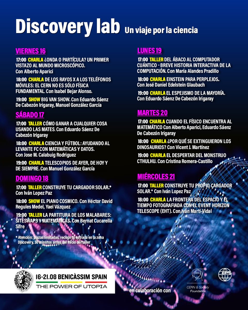 sunsplash_es's tweet photo. 🤩Today in the #discoverylab we will be with @edusadeci 📈 How to win at everything: a workshop
Sometimes games depend on chance, but many times chance is only apparent, and we can use mathematics to win always...🤫 
 Bridging music and science in collaboration with @CERN  🧪 https://t.co/u02SaPKVb9