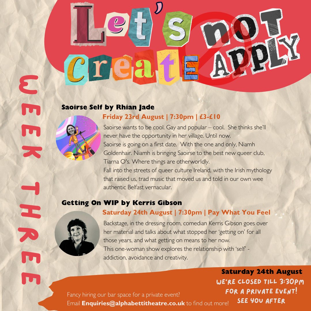 Alphabetti's tweet photo. ✨Fancy another week of carnival goodies? You've got it! Swipe to see our full listings for week three of Let's Create Not Apply! 🥳
See our full listings and book via our website 🎟️ https://t.co/qNrIpT7HMG