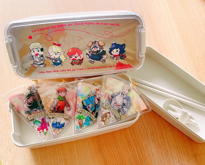  Are you hungry? Presenting NEW #dungeonmeshi and #FFXIV lunchboxes! Comes with cutlery and 3 tiers of storage to easily bring lunch around!Debuting at Maker's Quest next month!  