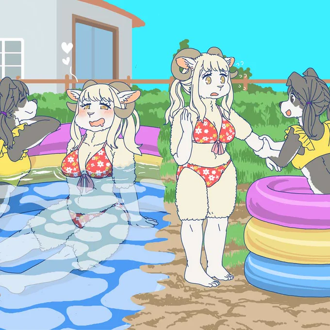 水浴びの気持ちよさを知った羊 