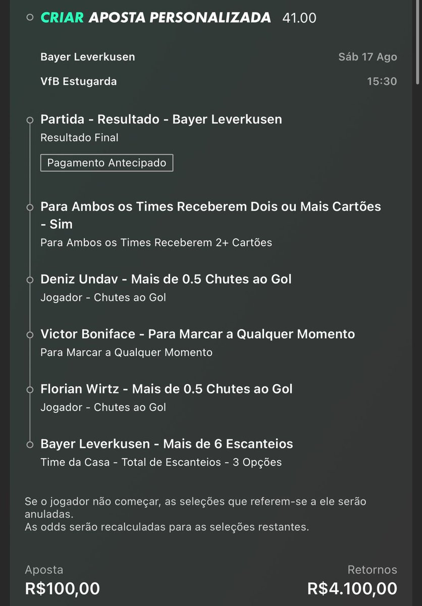 🔥🔥🔥SUPER ODD 40 PRA GENTE SONHAR NESSE SÁBADO

Jogo do Bayer bem analisado pra hoje e com altas chances de bater o GREEN ✅

Deixei o link da aposta pronta no meu grupo que está nos comentários desse post 👇